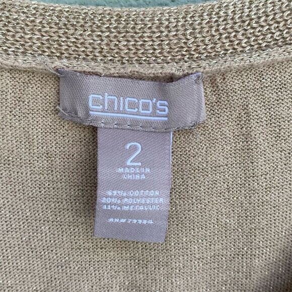 Chico's Gold Sparkly Sweater Tank Top Size 2 L Casual Fall Lurex Sweater - Picture 7 of 12